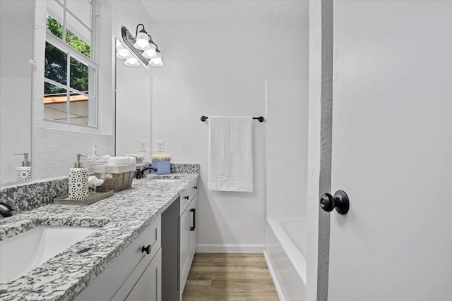 bathroom featuring hardwood / wood-style floors and vanity