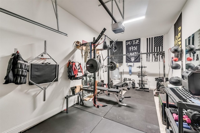 exercise room with baseboards