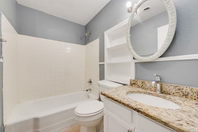 full bathroom with toilet, bathtub / shower combination, and vanity