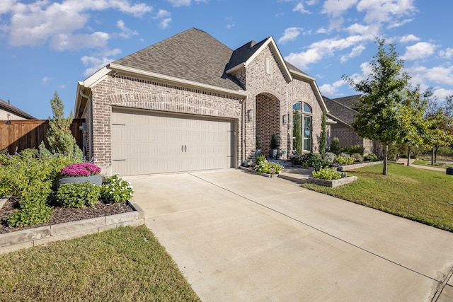 view of front of house with a garage and a front yard