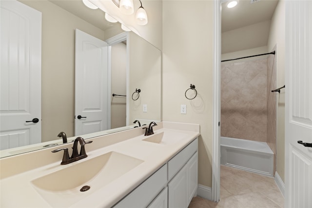 bathroom featuring tile patterned flooring, vanity, and tiled shower / bath