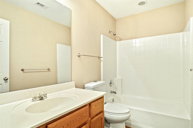 full bathroom with vanity, toilet, and tub / shower combination