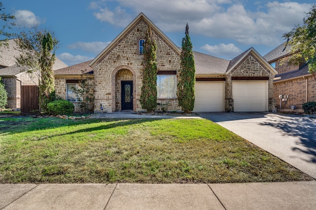 view of front of home featuring a front lawn and a garage