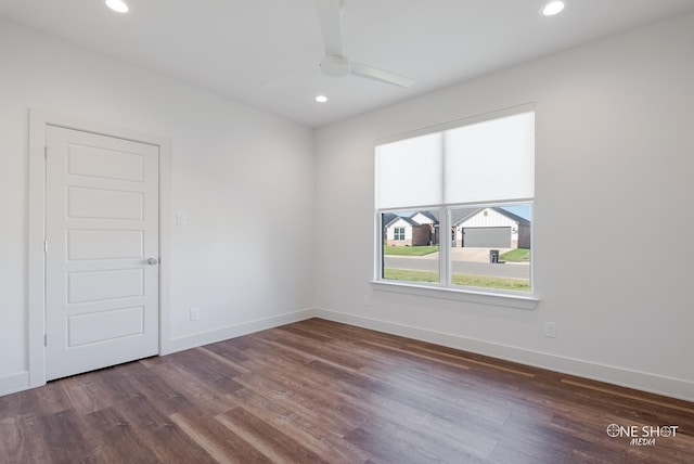 7813 Langford Dr, Abilene, TX 79606 - unfurnished room featuring wood finished floors, recessed lighting, ceiling fan, and baseboards