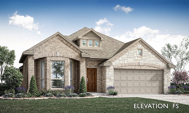 view of front of house featuring a garage and a front lawn