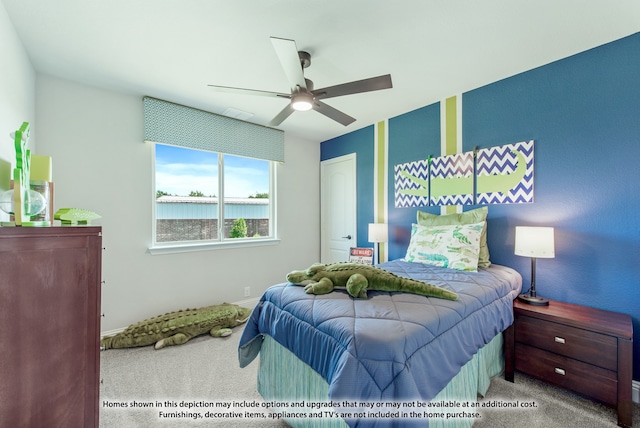 bedroom with carpet floors and ceiling fan