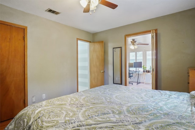 bedroom featuring ceiling fan