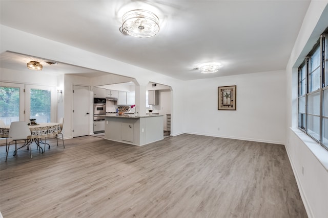 unfurnished living room with light wood-type flooring