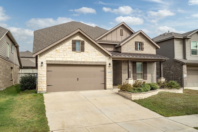 2614 Cowbird Way, Northlake, TX 76247 - view of front of home featuring a front yard, a standing seam roof, driveway, a porch, and roof with shingles