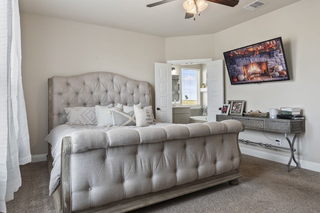 bedroom featuring ceiling fan and carpet floors