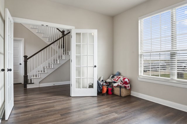 interior space featuring dark wood-type flooring, french doors, and plenty of natural light