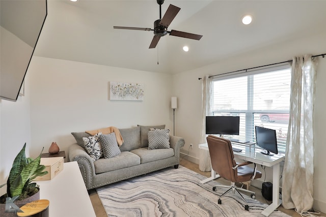 home office featuring ceiling fan