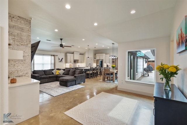 living room featuring ceiling fan