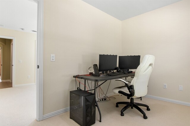 view of carpeted home office