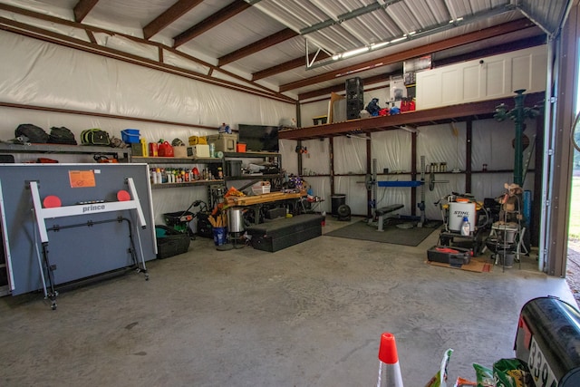 garage featuring a workshop area