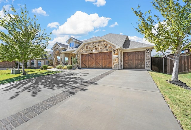 view of front of home featuring a front lawn and a garage