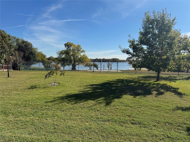 view of yard with a water view