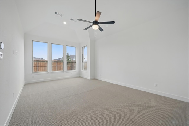 4029 Trellis Dr, Celina, TX 75078 - spare room featuring light carpet, baseboards, vaulted ceiling, and ceiling fan