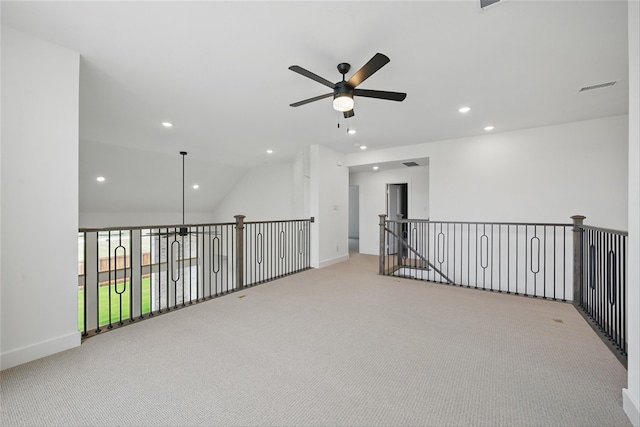 4029 Trellis Dr, Celina, TX 75078 - carpeted empty room with a ceiling fan, recessed lighting, baseboards, and lofted ceiling