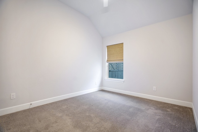 carpeted spare room with sink and vaulted ceiling