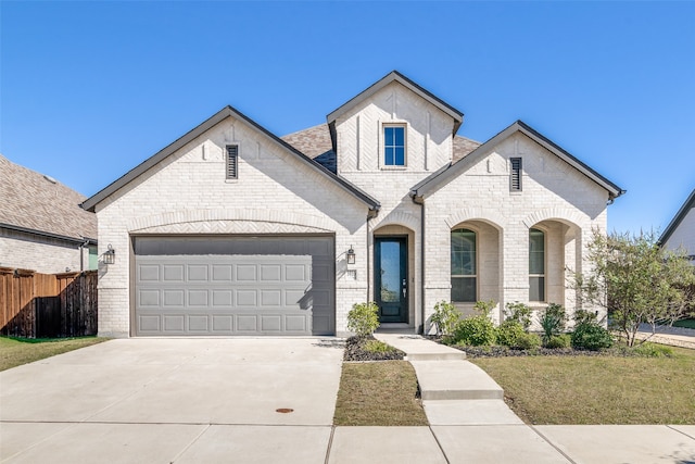 view of front of property with a front lawn and a garage