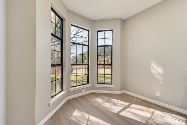 spare room with plenty of natural light and light hardwood / wood-style flooring