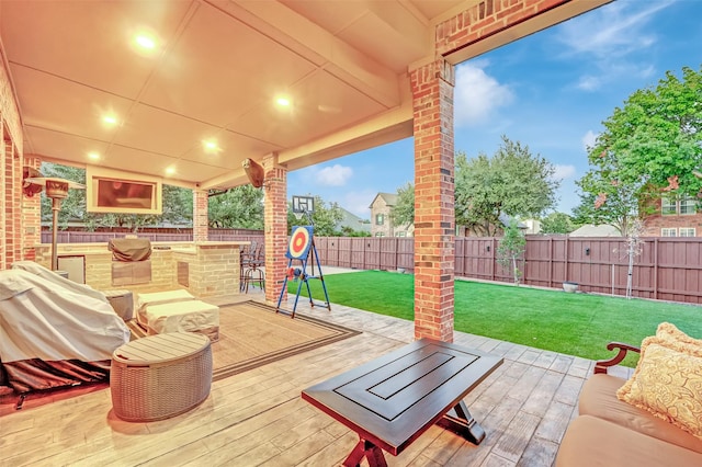 view of patio featuring an outdoor bar and an outdoor living space