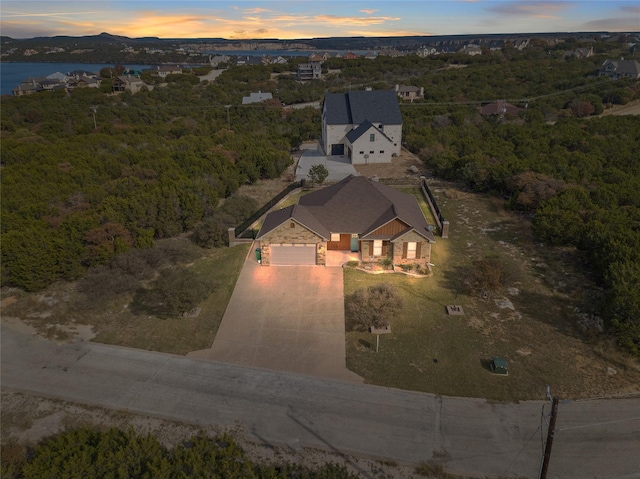 view of aerial view at dusk