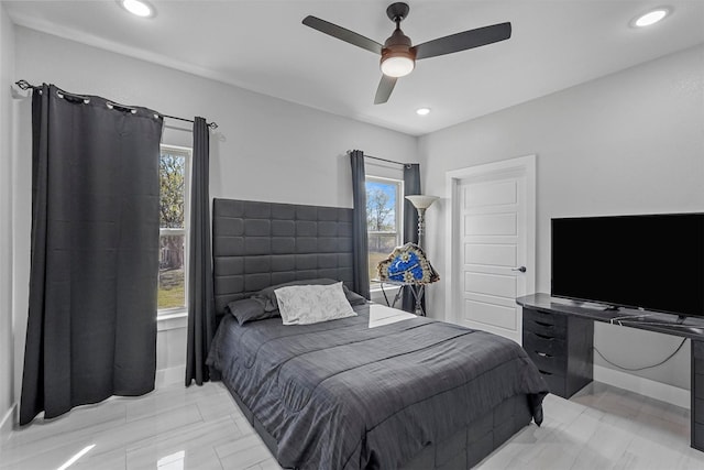 1055 Encino Ct, Wills Point, TX 75169 - bedroom featuring multiple windows, ceiling fan, and recessed lighting
