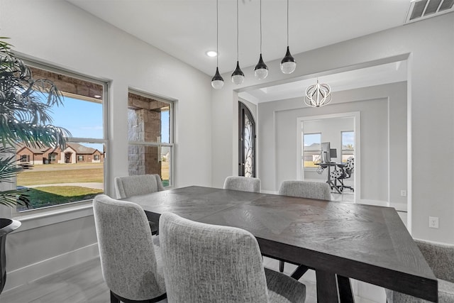 dining room with a wealth of natural light and wood-type flooring