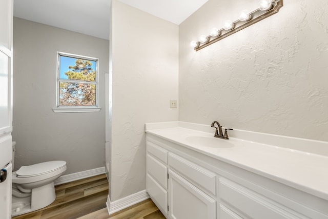 bathroom featuring vanity, hardwood / wood-style flooring, and toilet