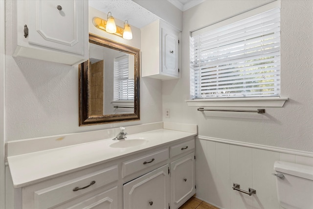 bathroom with toilet, vanity, and a healthy amount of sunlight