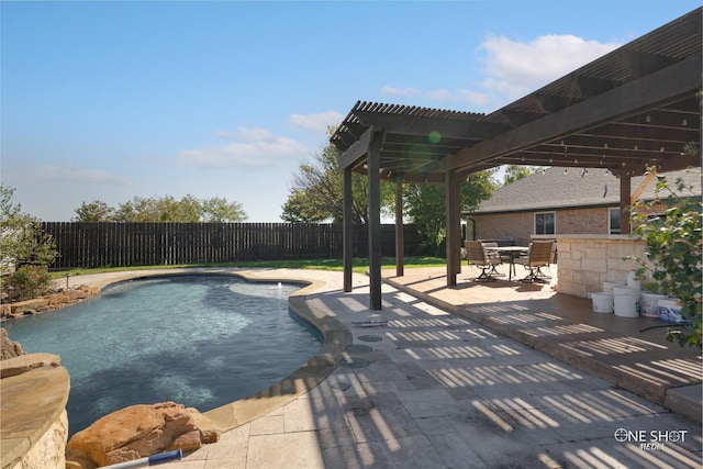 view of swimming pool with a patio and a pergola