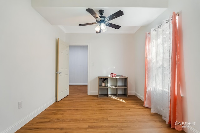 unfurnished room with ceiling fan, light hardwood / wood-style floors, and a wealth of natural light