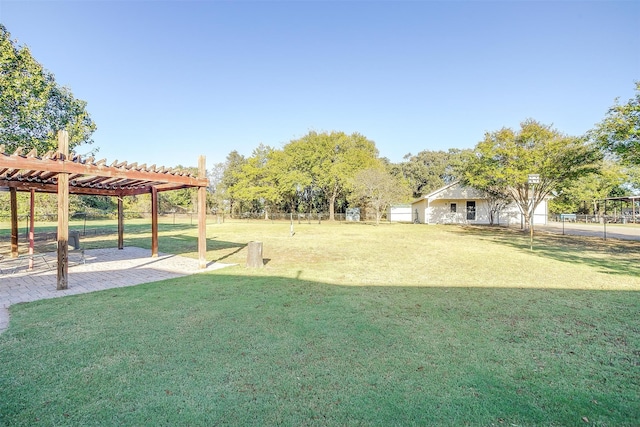 view of yard featuring a patio and a pergola