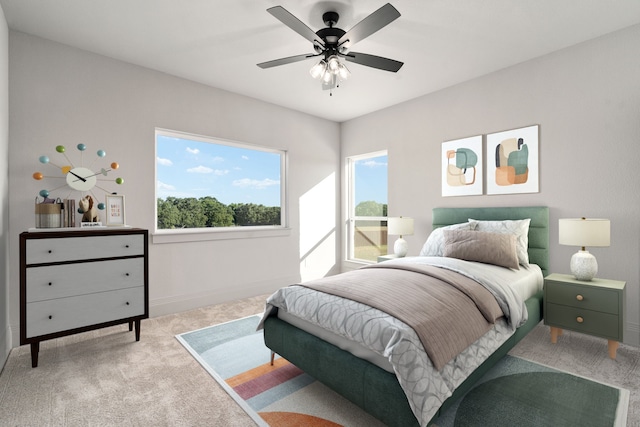 bedroom featuring carpet and ceiling fan