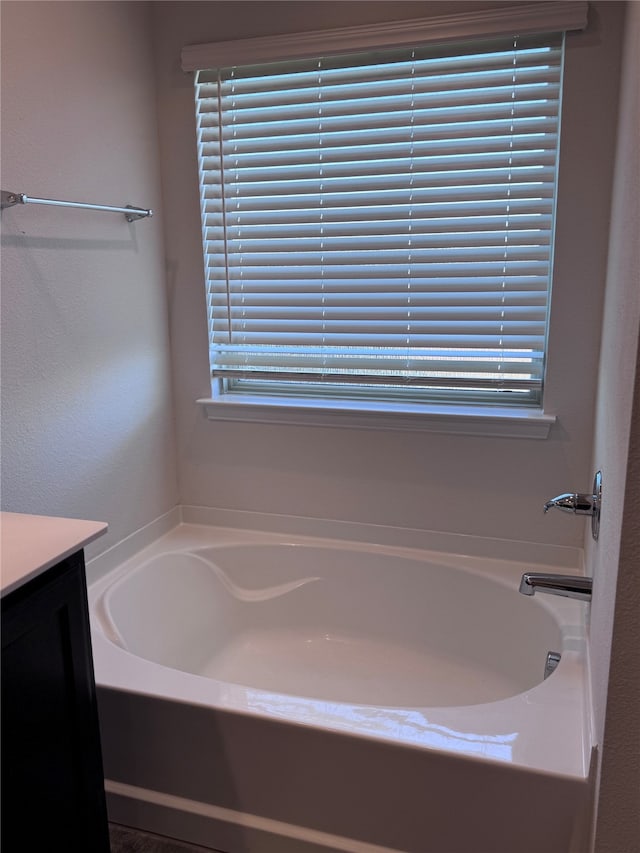 bathroom featuring a washtub and vanity