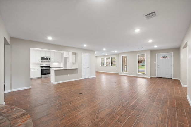 unfurnished living room featuring dark hardwood / wood-style floors