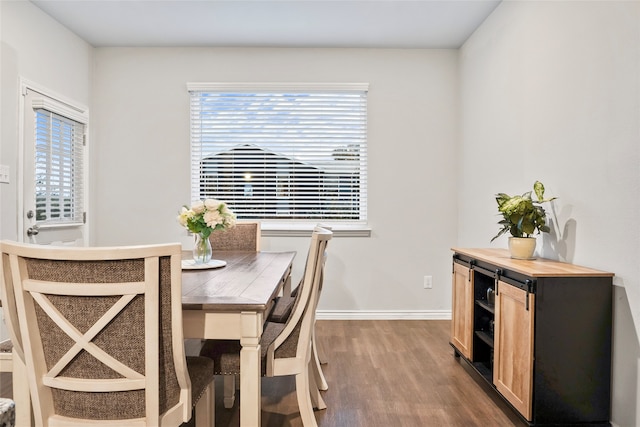 dining room featuring wood-type flooring and a healthy amount of sunlight