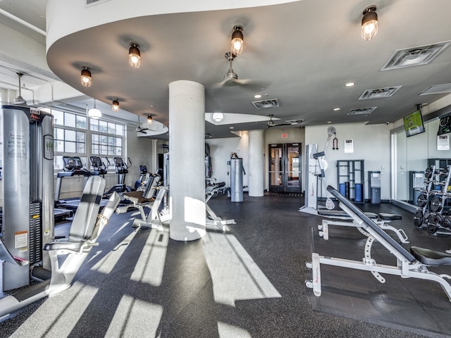 gym with ceiling fan