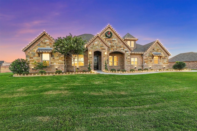 view of front of property with a yard