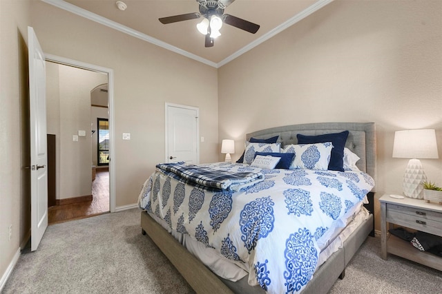 13401 Moorhouse Way, Justin, TX 76247 - bedroom featuring baseboards, carpet floors, ceiling fan, and crown molding