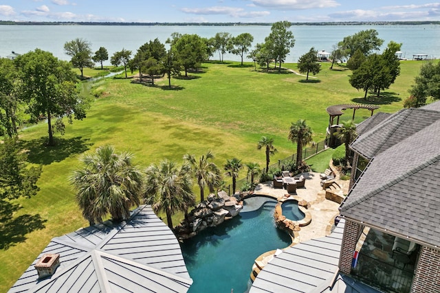 bird's eye view featuring a water view