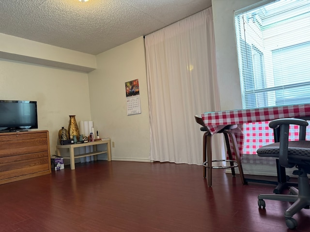 interior space featuring dark hardwood / wood-style flooring and a textured ceiling