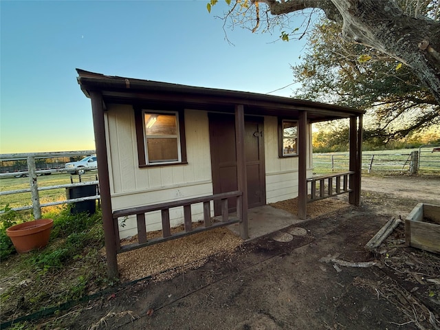 exterior space featuring a rural view