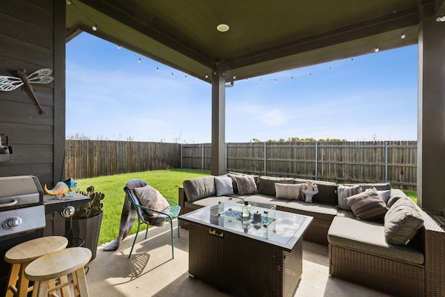 view of patio featuring an outdoor hangout area and area for grilling