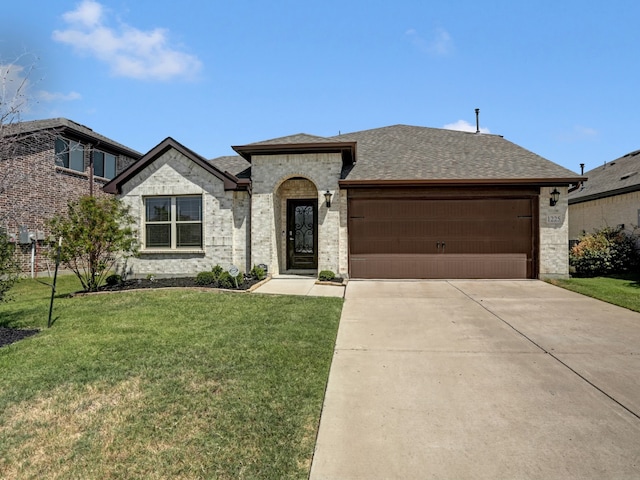 view of front of house featuring a front yard and a garage