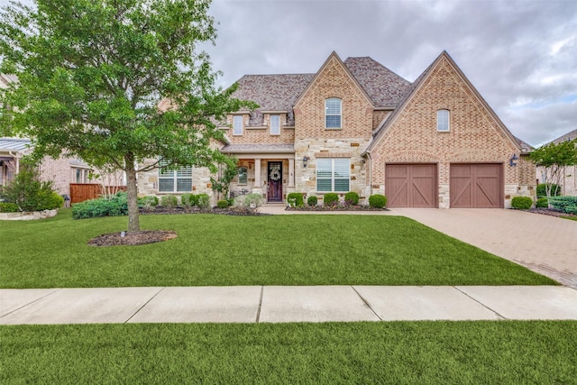 view of front of property featuring a garage and a front yard