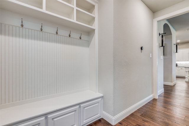 mudroom featuring dark hardwood / wood-style floors