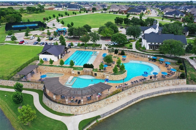 aerial view featuring a water view